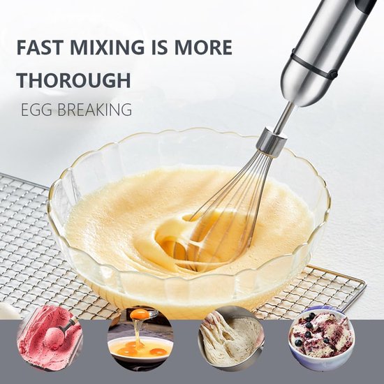 Staafmixer - Elektrische blender - Multifunctionele blender - 5-in-1 roestvrijstalen staafmixer - met turbinestand - met variabele snelheid en snijder - blender en schuimer - Geschikt voor het maken van smoothies - sappen - Bakbenodigdheden van Merkloos — afbeelding 3