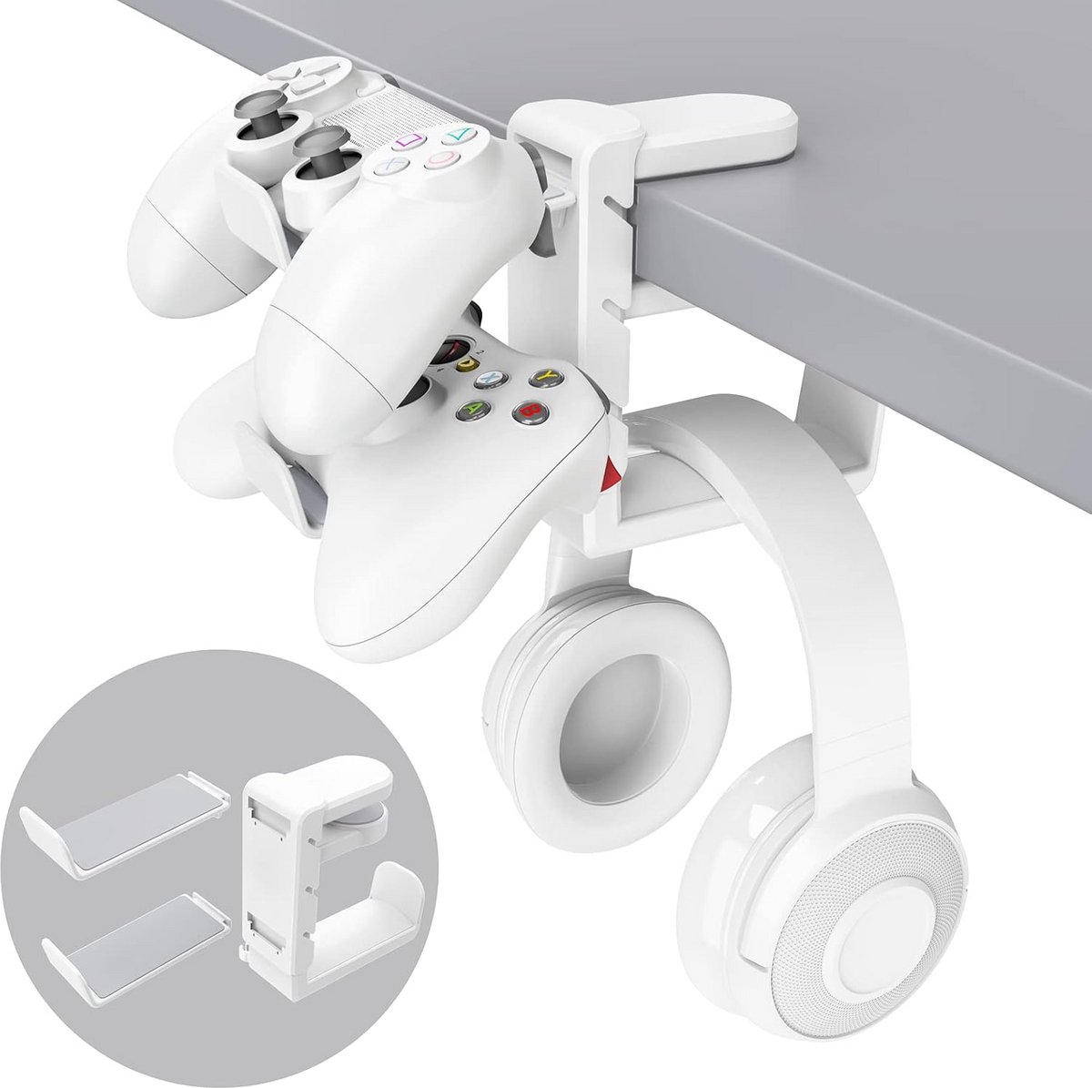 2-in-1 PC Gaming Hoofdtelefoon en Controller Houder met Verstelbare Arm en Kabel Clips