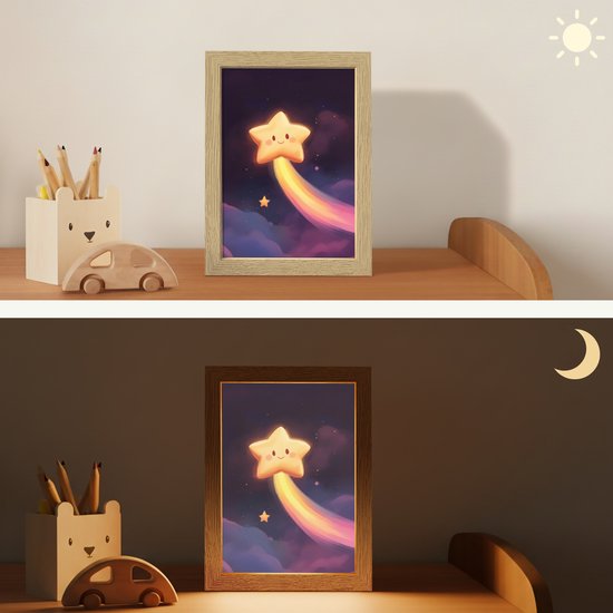 Nachtlampje 15x20 cm - Kinder lampje - Ster - Gezichtje - Lichtgevend - Tafellamp kinderkamer - Slaapkamer lamp - Bedlamp kinderen - Kinderlampje stopcontact - Wandlamp babykamer - Nachtlampjes van Merkloos — afbeelding 4