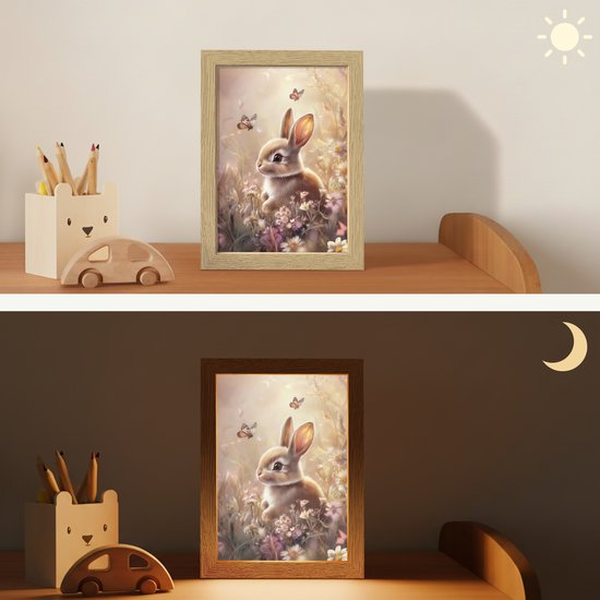 Nachtlampje 15x20 cm - Kinder lamp - Konijntje - Bruin - Bloemen - Vlinders - Tafellamp kinderkamer - Slaapkamer lamp - Bedlamp kinderen - Kinderlampje stopcontact - Wandlamp babykamer - Nachtlampjes van Merkloos — afbeelding 4