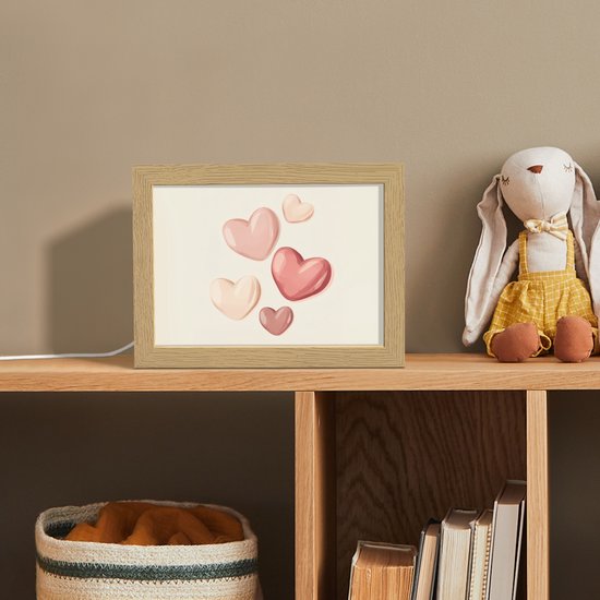 Nachtlampje 20x15 cm - Kinder lampje - Harten - Rood - Roze - Zwevend - Tafellamp kinderkamer - Slaapkamer lamp - Bedlamp kinderen - Kinderlampje stopcontact - Wandlamp babykamer - Nachtlampjes van Merkloos — afbeelding 3