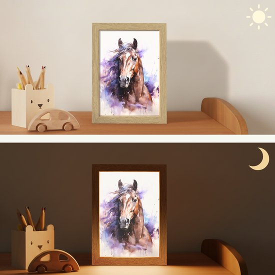 Nachtlampje 15x20 cm - Kinder lampje - Paard - Dieren - Meisjes - Paars - Bruin - Tafellamp kinderkamer - Slaapkamer lamp - Bedlamp kinderen - Kinderlampje stopcontact - Wandlamp babykamer - Nachtlampjes van Decopatent — afbeelding 4