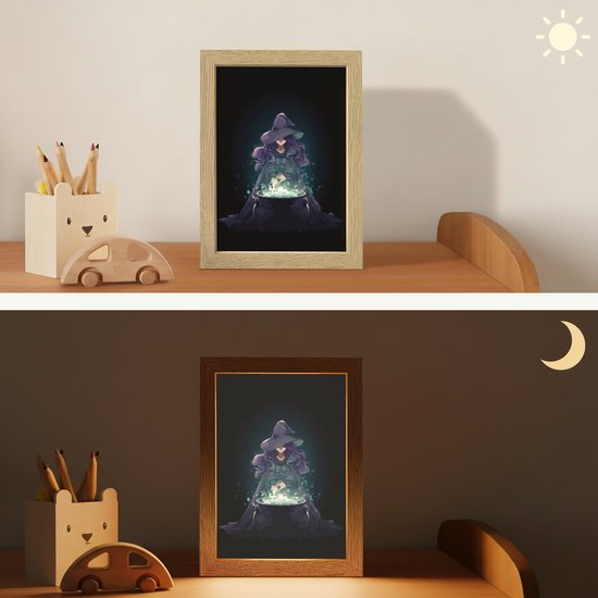 Nachtlampje 15x20 cm - Kinder lampje - Heks - Magie - Heksenketel - Paars - Tafellamp kinderkamer - Slaapkamer lamp - Bedlamp kinderen - Kinderlampje stopcontact - Wandlamp babykamer - Nachtlampjes van OnlyWow — afbeelding 4