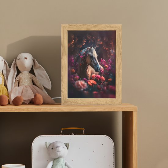 Nachtlampje 15x20 cm - Kinder lamp - Paard - Bloemen - Paars - Oranje - Dieren - Tafellamp kinderkamer - Slaapkamer lamp - Bedlamp kinderen - Kinderlampje stopcontact - Wandlamp babykamer - Nachtlampjes van Merkloos — afbeelding 3