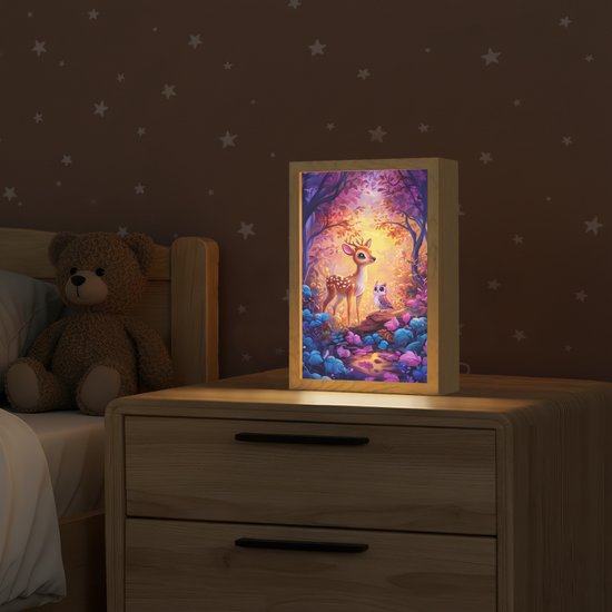 Nachtlampje 20x30 cm - Kinder lamp - Hertje - Uil - Fantasie - Bos - Tafellamp kinderkamer - Slaapkamer lamp - Bedlamp kinderen - Kinderlampje stopcontact - Wandlamp babykamer - Nachtlampjes van Smartfields — afbeelding 2
