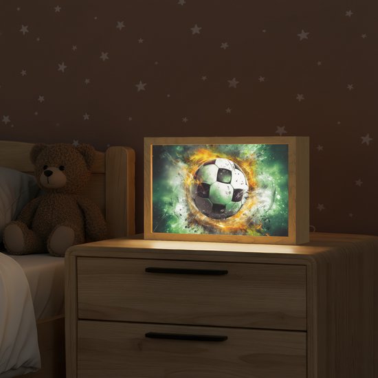 Nachtlampje 30x20 cm - Kinder lampje - Bal - Voetbal - Groen - Oranje - Rook - Tafellamp kinderkamer - Slaapkamer lamp - Bedlamp kinderen - Kinderlampje stopcontact - Wandlamp babykamer - Nachtlampjes van OnlyWow — afbeelding 2