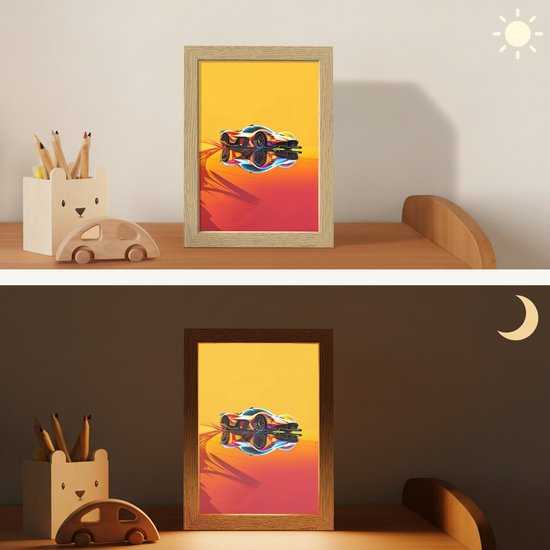 Nachtlampje 15x20 cm - Kinder lampje - Auto - Race - F1 - Jongens - Geel - Rood - Tafellamp kinderkamer - Slaapkamer lamp - Bedlamp kinderen - Kinderlampje stopcontact - Wandlamp babykamer - Nachtlampjes van Merkloos — afbeelding 4