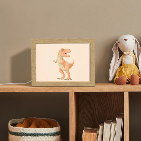 Nachtlampje 20x15 cm - Kinder lampje - Dino - T-Rex - Oranje - Tafellamp kinderkamer - Slaapkamer lamp - Bedlamp kinderen - Kinderlampje stopcontact - Wandlamp babykamer - Nachtlampjes van Merkloos — afbeelding 3