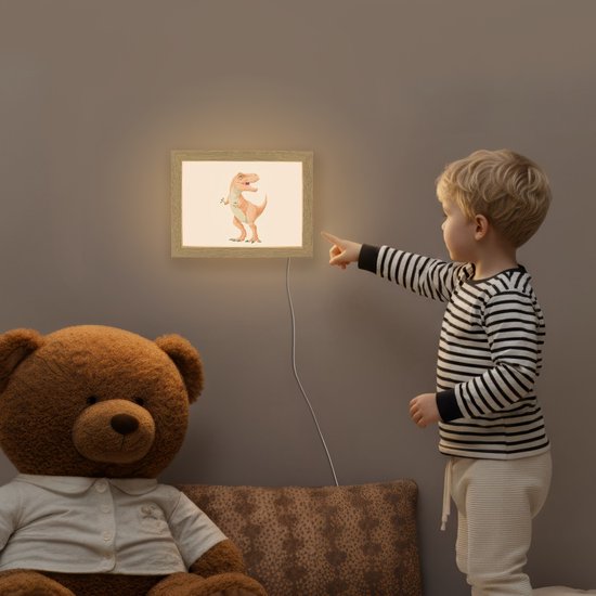 Nachtlampje 20x15 cm - Kinder lampje - Dino - T-Rex - Oranje - Tafellamp kinderkamer - Slaapkamer lamp - Bedlamp kinderen - Kinderlampje stopcontact - Wandlamp babykamer - Nachtlampjes van Merkloos — afbeelding 5