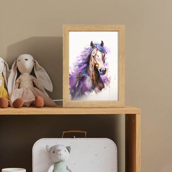 Nachtlampje 15x20 cm - Kinder lampje - Paard - Dieren - Meiden - Paars - Bruin - Tafellamp kinderkamer - Slaapkamer lamp - Bedlamp kinderen - Kinderlampje stopcontact - Wandlamp babykamer - Nachtlampjes van Merkloos — afbeelding 3