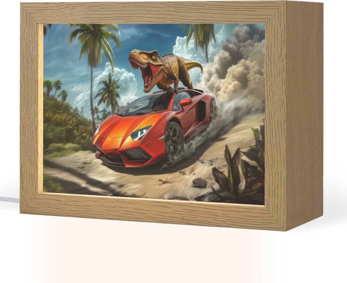 Nachtlampje 20x15 cm - Kinder lampje - Sportauto - Rood - Dino - Tafellamp kinderkamer - S