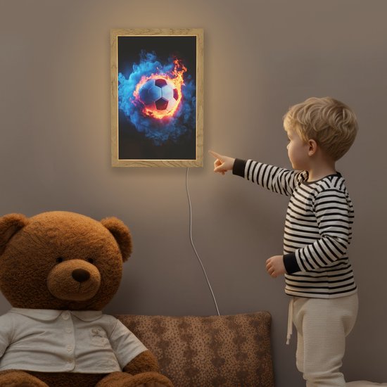 Nachtlampje 20x30 cm - Kinder lamp - Voetbal - Vuur - IJs - Blauw - Tafellamp kinderkamer - Slaapkamer lamp - Bedlamp kinderen - Kinderlampje stopcontact - Wandlamp babykamer - Nachtlampjes van Merkloos — afbeelding 5
