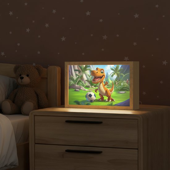Nachtlampje 30x20 cm - Kinder lampje - Dino - Voetbal - Groen - Tafellamp kinderkamer - Slaapkamer lamp - Bedlamp kinderen - Kinderlampje stopcontact - Wandlamp babykamer - Nachtlampjes van OnlyWow — afbeelding 2