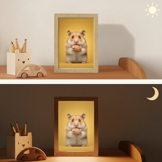 Nachtlampje 15x20 cm - Kinder lampje - Hamster - Nootje - Geel - Knaagdier - Tafellamp kinderkamer - Slaapkamer lamp - Bedlamp kinderen - Kinderlampje stopcontact - Wandlamp babykamer - Nachtlampjes van Merkloos — afbeelding 4