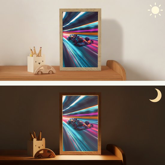 Nachtlampje 20x30 cm - Kinder lampje - Racen - Auto - Race - Jongens - Kleurrijk - Tafellamp kinderkamer - Slaapkamer lamp - Bedlamp kinderen - Kinderlampje stopcontact - Wandlamp babykamer - Nachtlampjes van Merkloos — afbeelding 4