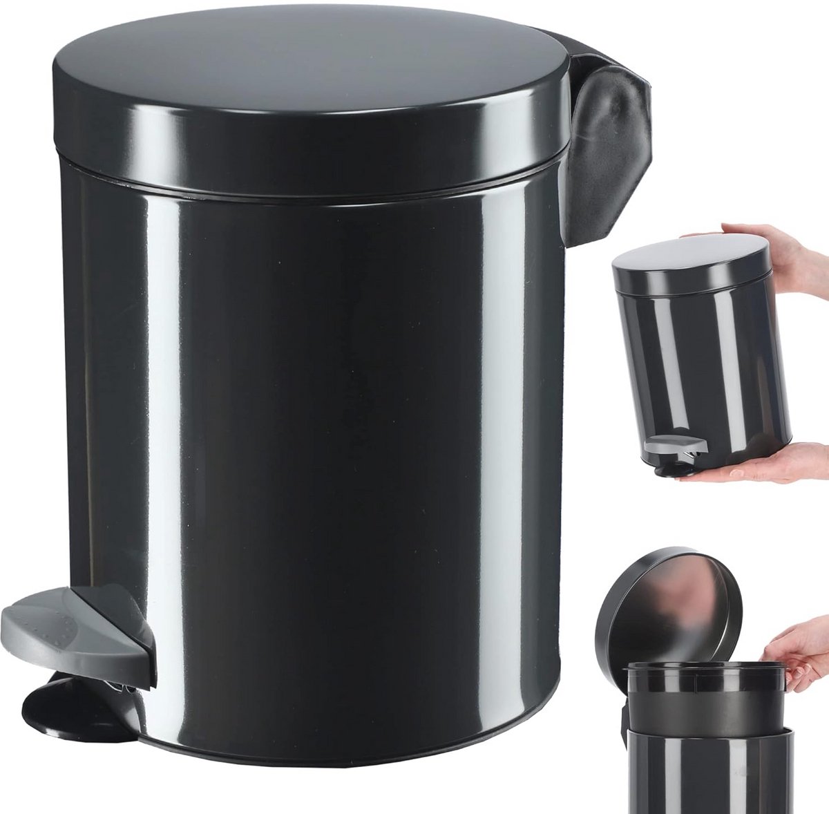 Elegante pedaalemmer met schommeldeksel voor keuken en badkamer - 5L - Antraciet