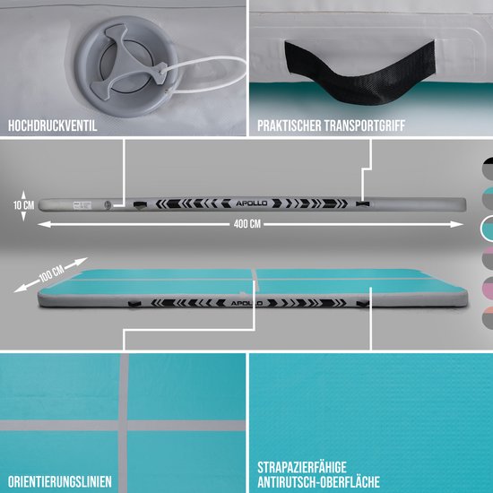 Apollo Air Mat Pro - Air Track Turnmatte für Erwachsene, auch als Gymnastikmatte für Kinder nutzbar, erhältlich in 3m und 4m Länge, aufblasbare Air Matte für zuhause, Outdoor Air Tumbling Matte