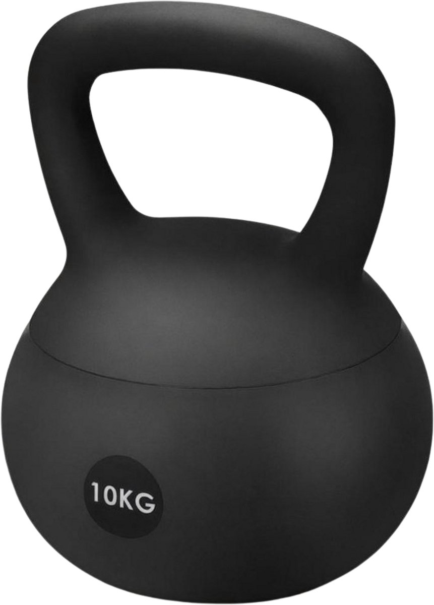 ATTREZZO® Kettlebell - 10 kg - Zwart - Zandgevuld – Veilig en Vloervriendelijk – 28×20×20 cm