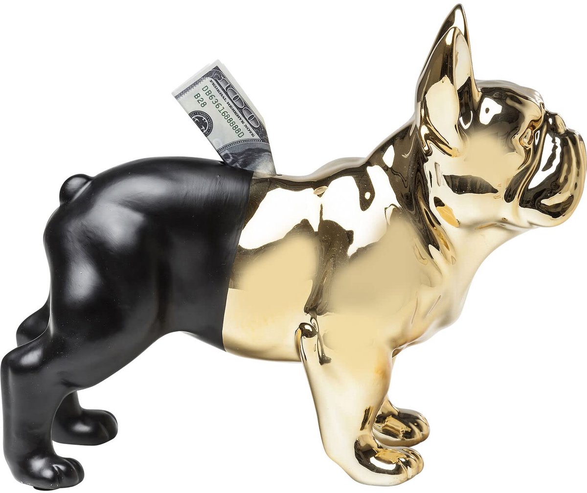 Unyqoos Stijlvolle zwarte en gouden bulldog spaarpot voor decoratie en opslag, Keramiek, Zwart/Goud, 27.5cm