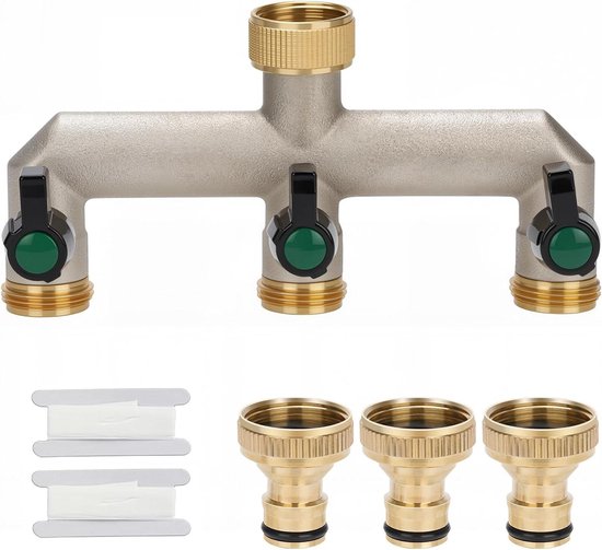 Bächlein 3-weg verdeler van messing voor gebruik in huis en tuin, 3-weg Y- verdeler voor een G 3/4 wateraansluiting