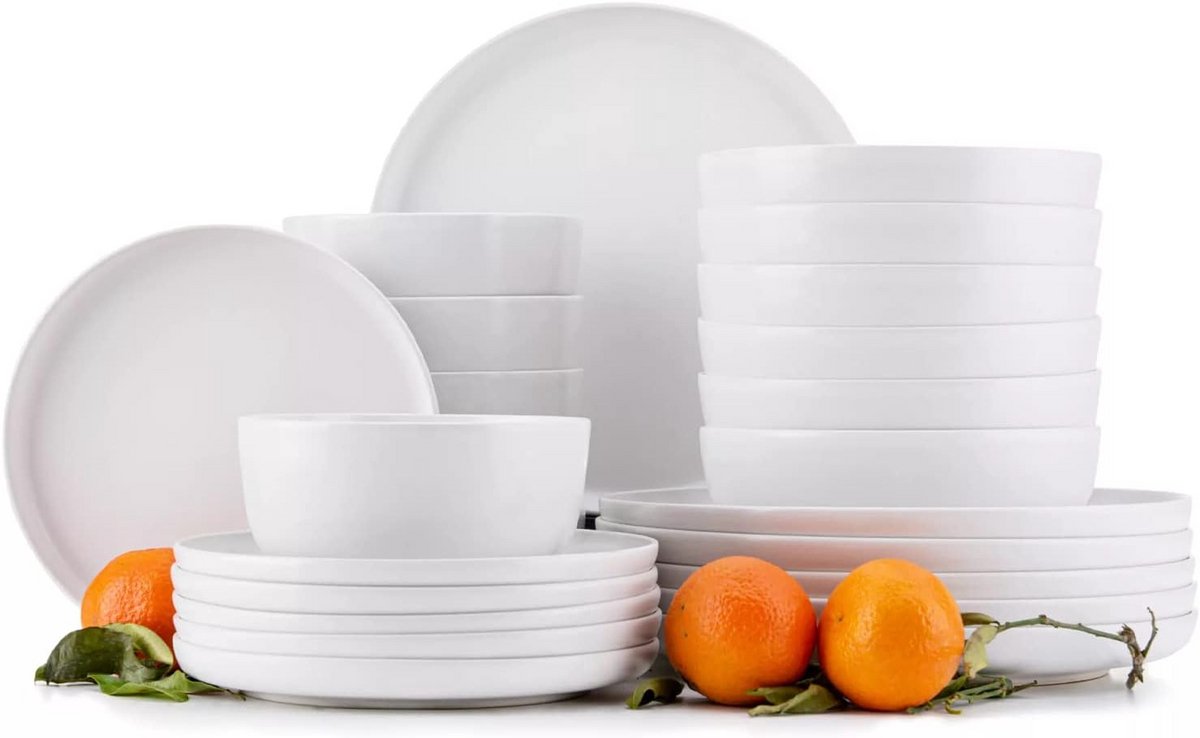 24-delig dinetteset voor 6 personen - Keramisch servies - Elegant en minimalistisch - White