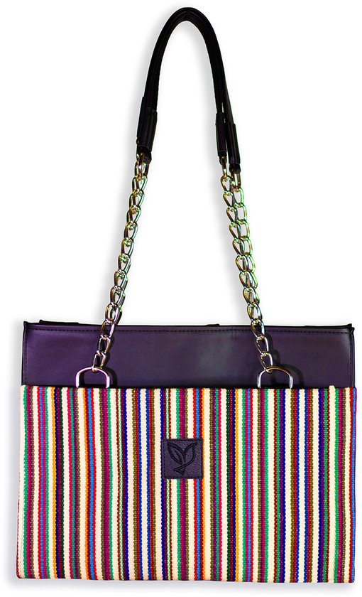 Sac Pachamor® Cadena Shopper pour femmes - Fabriqué à la main avec du textile tissé bolivien - Sac à bandoulière durable d'Amérique du Sud - Multi Stripe