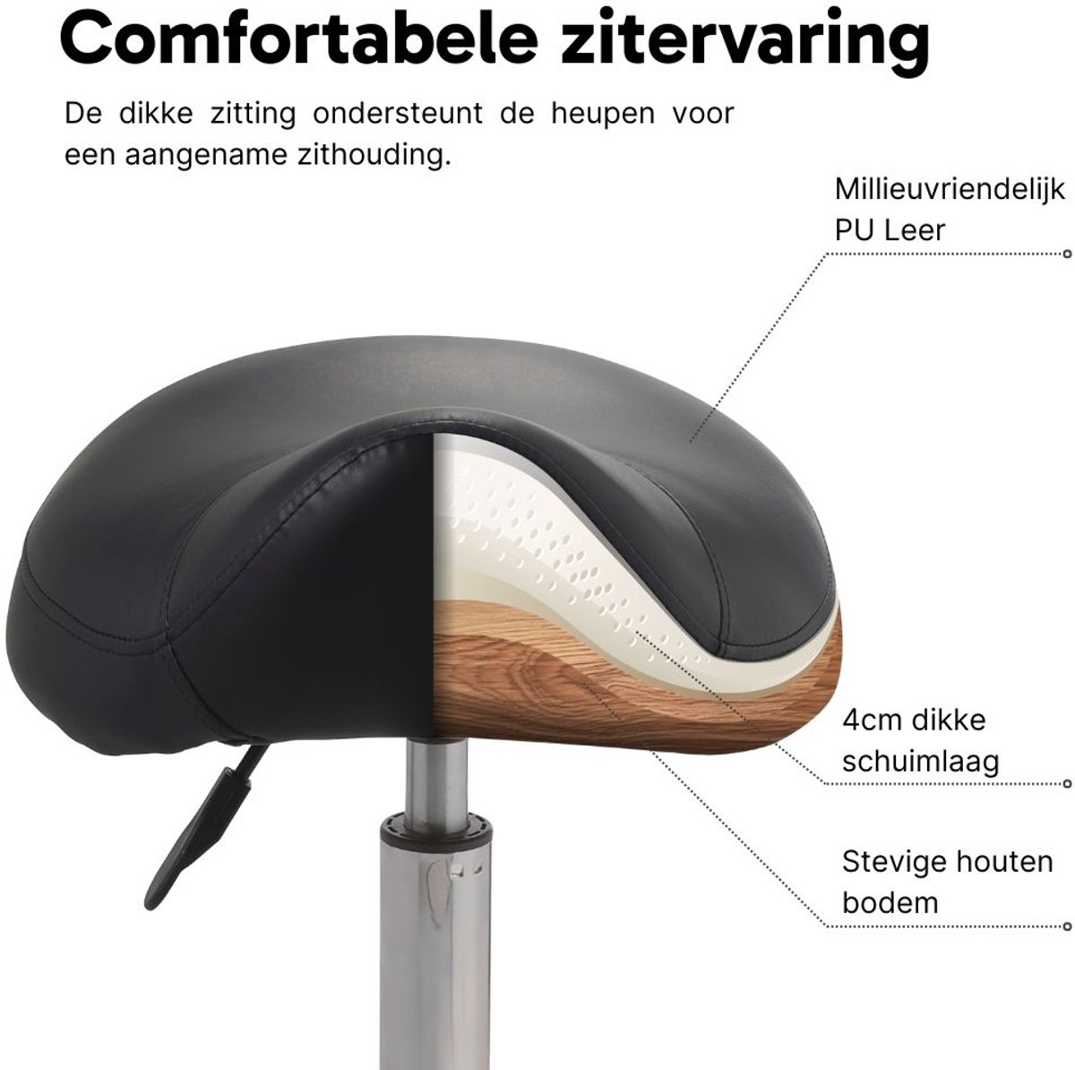 ZenGrowth zadelkruk hoge gasveer, ergonomisch zwart thumbnail 4