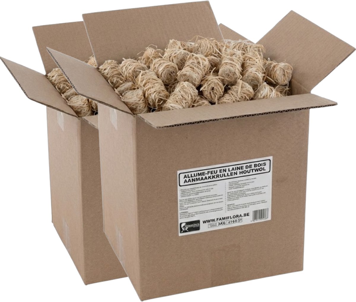 Famiflora Houtwol Aanmaakkrullen Grootverpakking - 2x 2kg (320 stuks) - Bio Aanmaakwokkels - Snel & Veilig Vuur - Kachel & BBQ - Brandt snel zodat je direct van warmte of BBQ kunt genieten