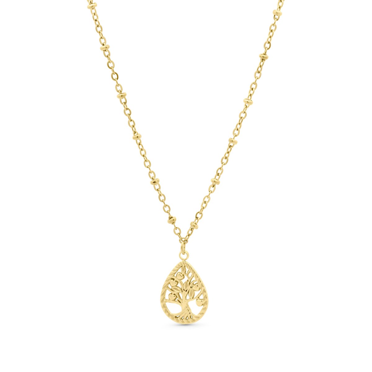 CO88 collection – 8CN-26492 – Ketting Tree of Life druppelvorm – goudkleurig – 39+6 cm