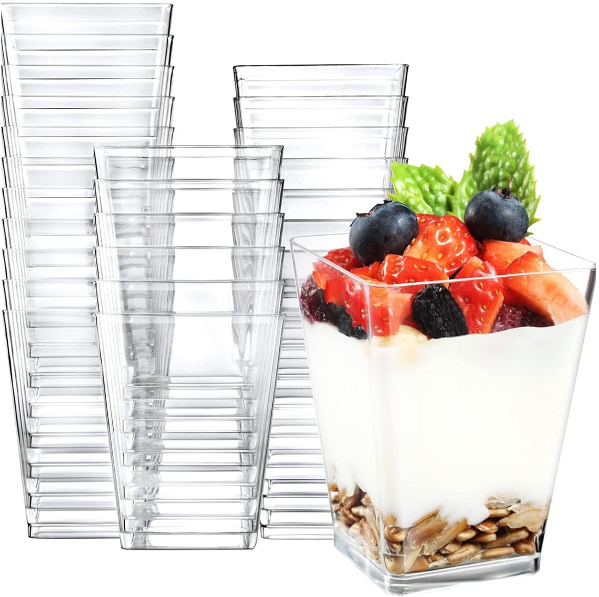 Set van 50 Herbruikbare Dessertbordjes - 160ml Transparante Plastic Aperitiefbordjes - Klassiek & Tijdloos Ontwerp
