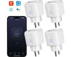 Set van 4 slimme wifi-stopcontacten, Europese standaardstekkers, 16A, energiemeting, -regeling en bediening op afstand via smartphone – handig in gebruik en voor energiemonitoring.