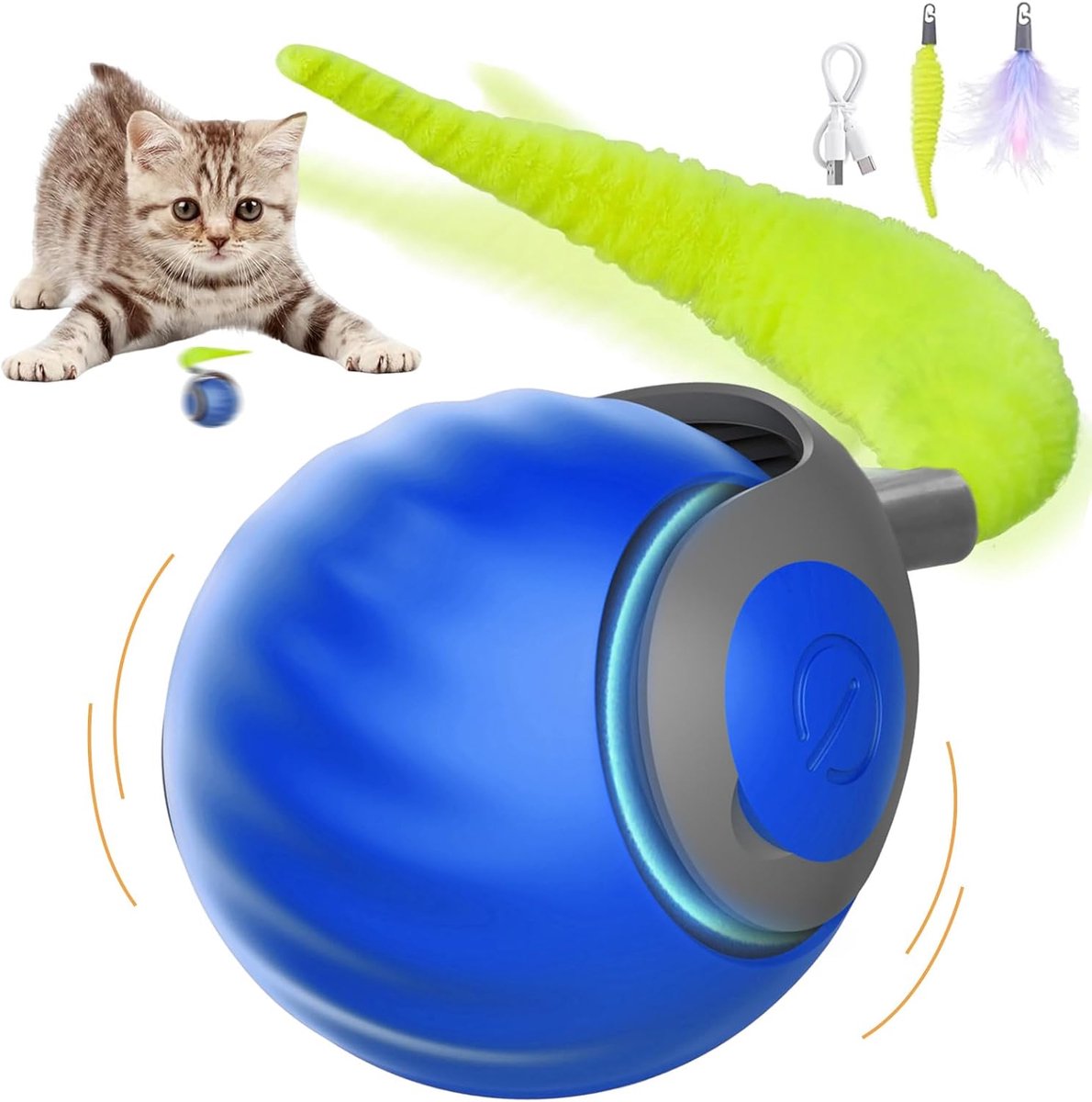 Snelle Staart Automatisch Interactief Kattenspeeltje USB-oplaadbaar Met Verlengde Batterijduur Elektrische BlauwRollende Bal En Zwaaiende Staart Stimuleren Het Jachtinstinct Van Katten De Ultieme Remedie Tegen Verveling Ontworpen Voor Binnenkatten