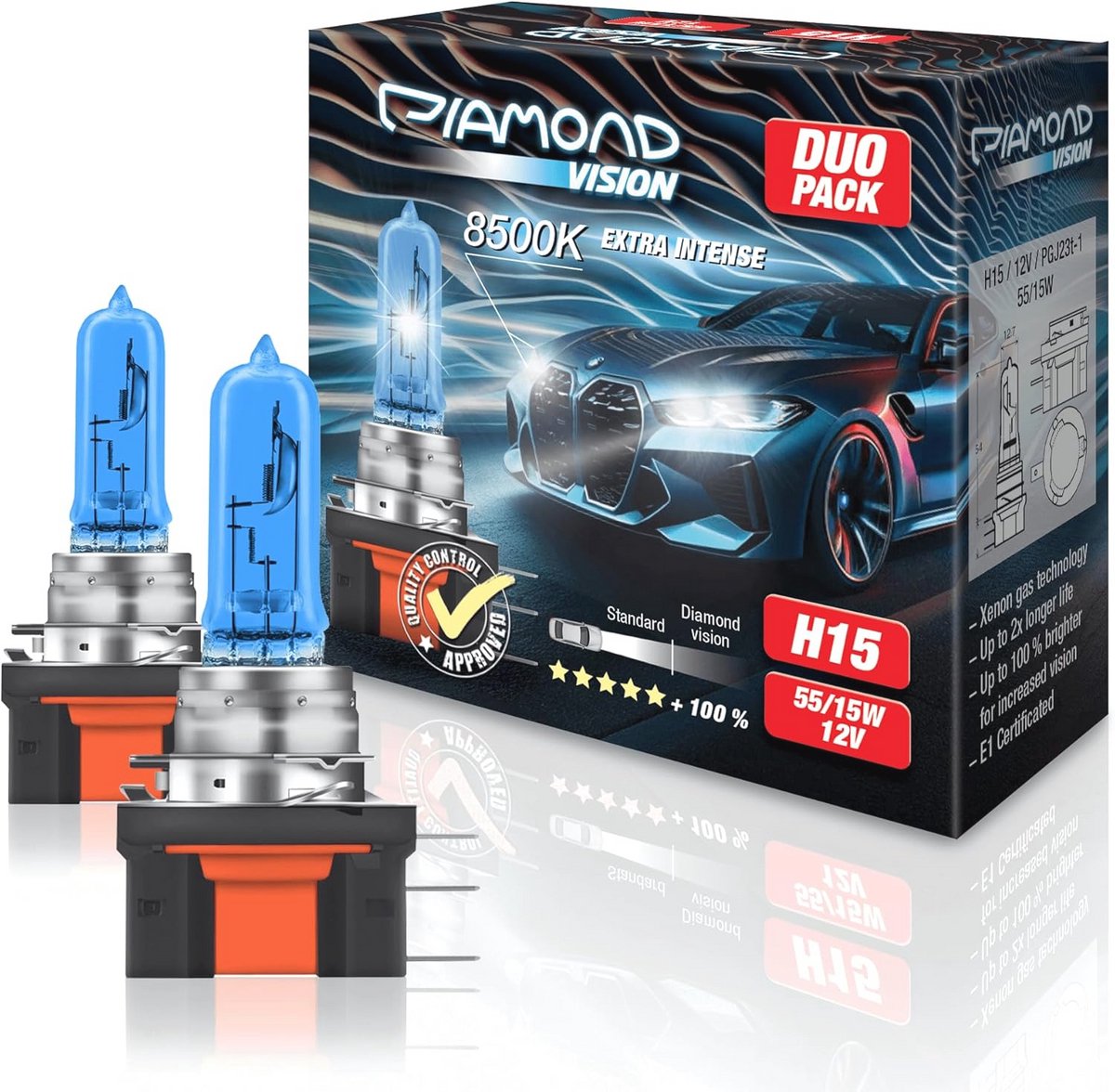 H15 12V 55/15W Xenon Look Autolamp met 8500k Wit Licht