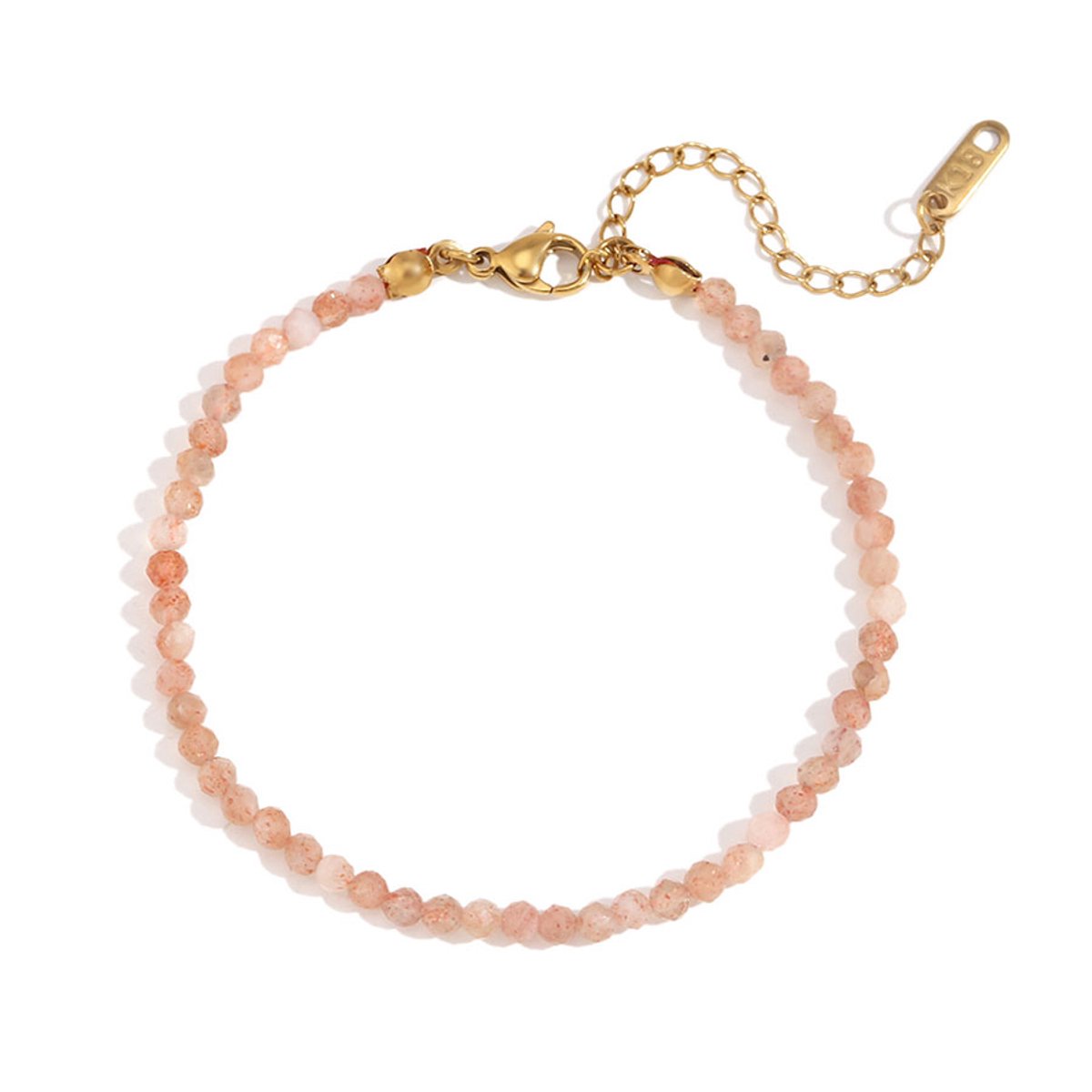 LOUIZ Zonnesteen armband - Natuurstenen kralen Armband - Sunstone Bracelet - Dames kralen armband met kralen van Zonnesteen - 4 mm - Dames Cadeau met betekenis