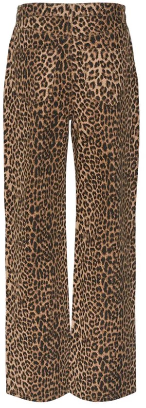 Achterkant van de bruine jeans met luipaardprint.