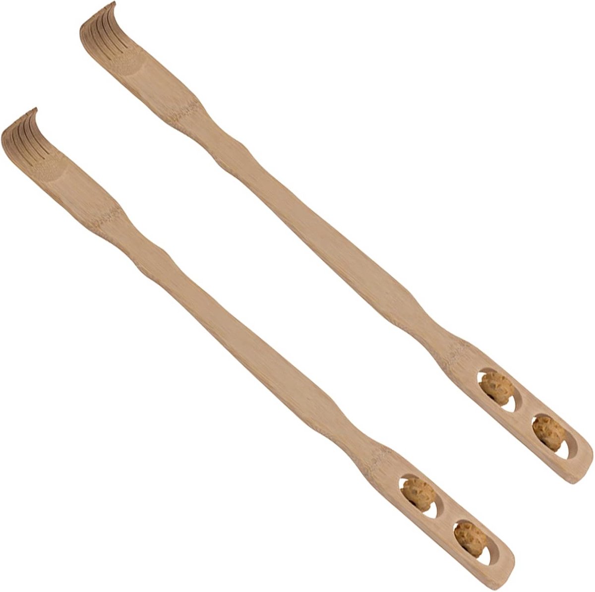 Tweedelige rugmassageset met massagerollers, gemaakt van bamboe, 46 cm.