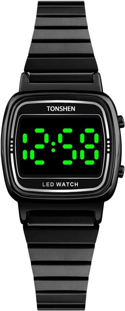 Digitaal Dameshorloge met LED-Verlichting en Datum, Roestvrijstalen Armband