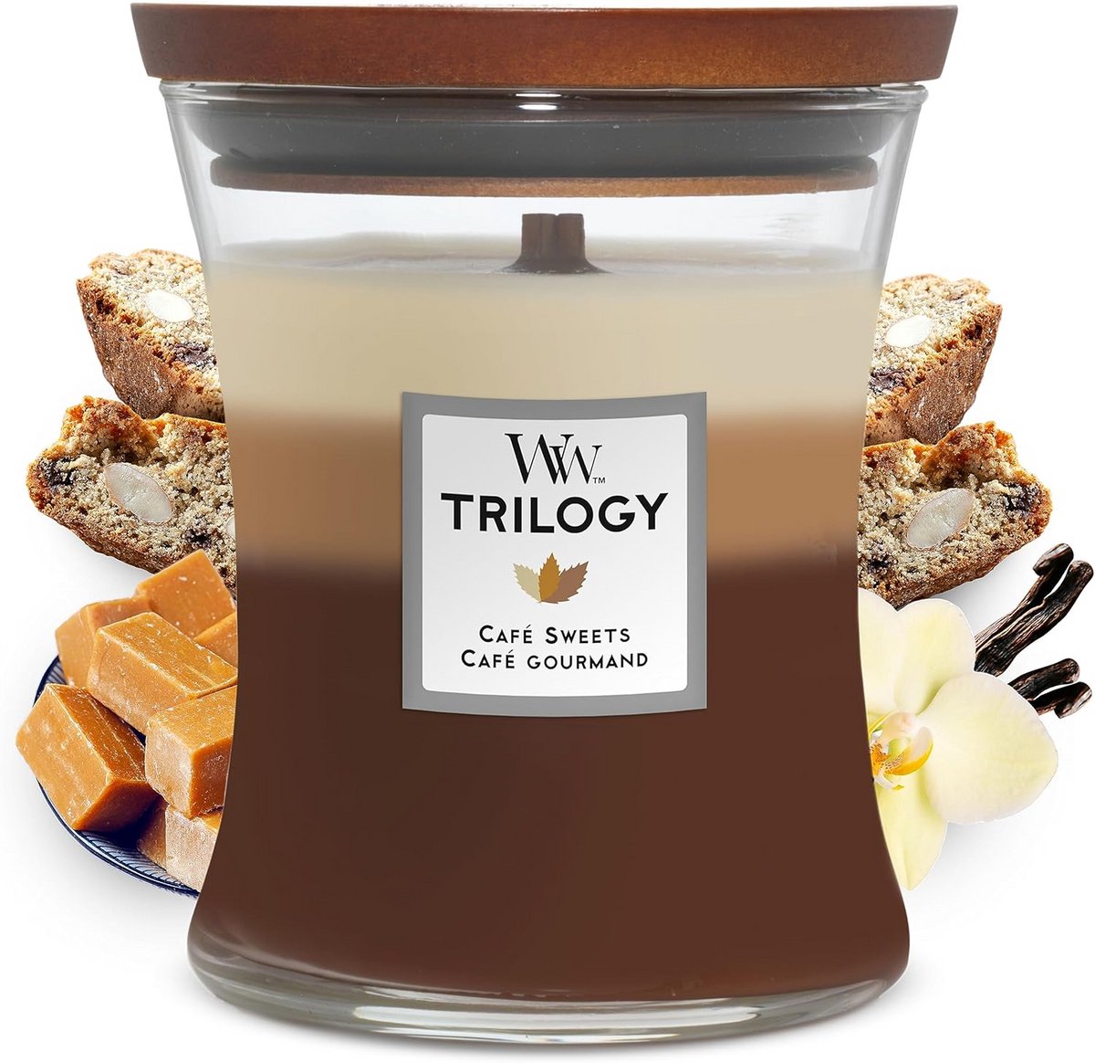 Medium Hourglass Trilogy Geurkaars | Café Sweets | Houten Lont