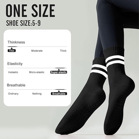Yoga sokken, 3 paar antislip sokken voor dames, geschikt voor Pilates, ballet, dans en trampolinespringen, zwart. van ToeSox — afbeelding 5