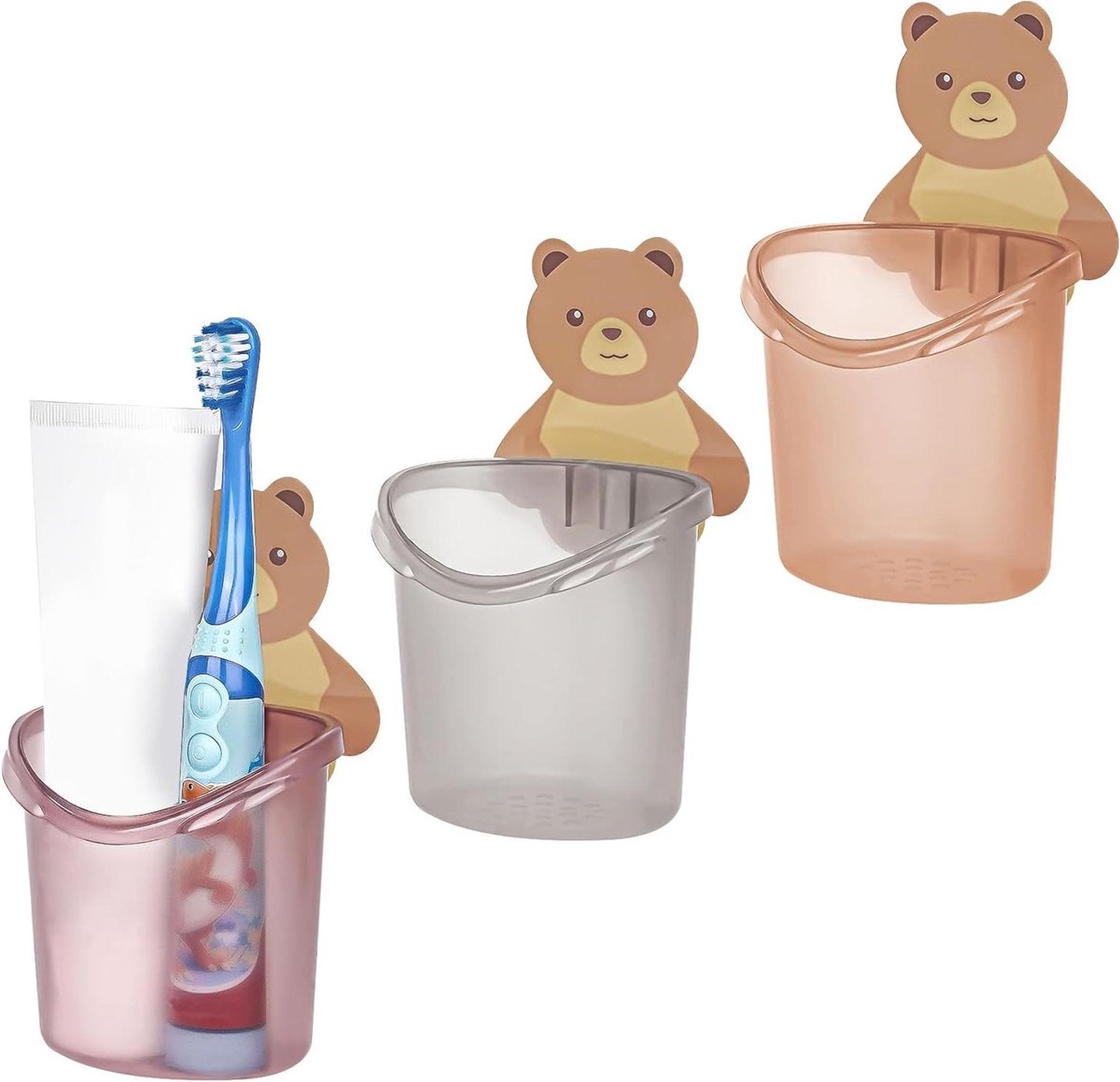 Allecta - Tandenborstelhouder Set voor Badkamer en Douche - Wandmontage - Zelfklevend - Colgate, Spinbrush, Oral-B Kids