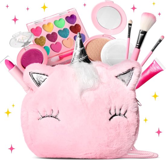 BOTC Véritable ensemble de maquillage - pour les filles avec un petit sac doux - Véritable ensemble de maquillage de jeu non toxique et lavable - Licorne