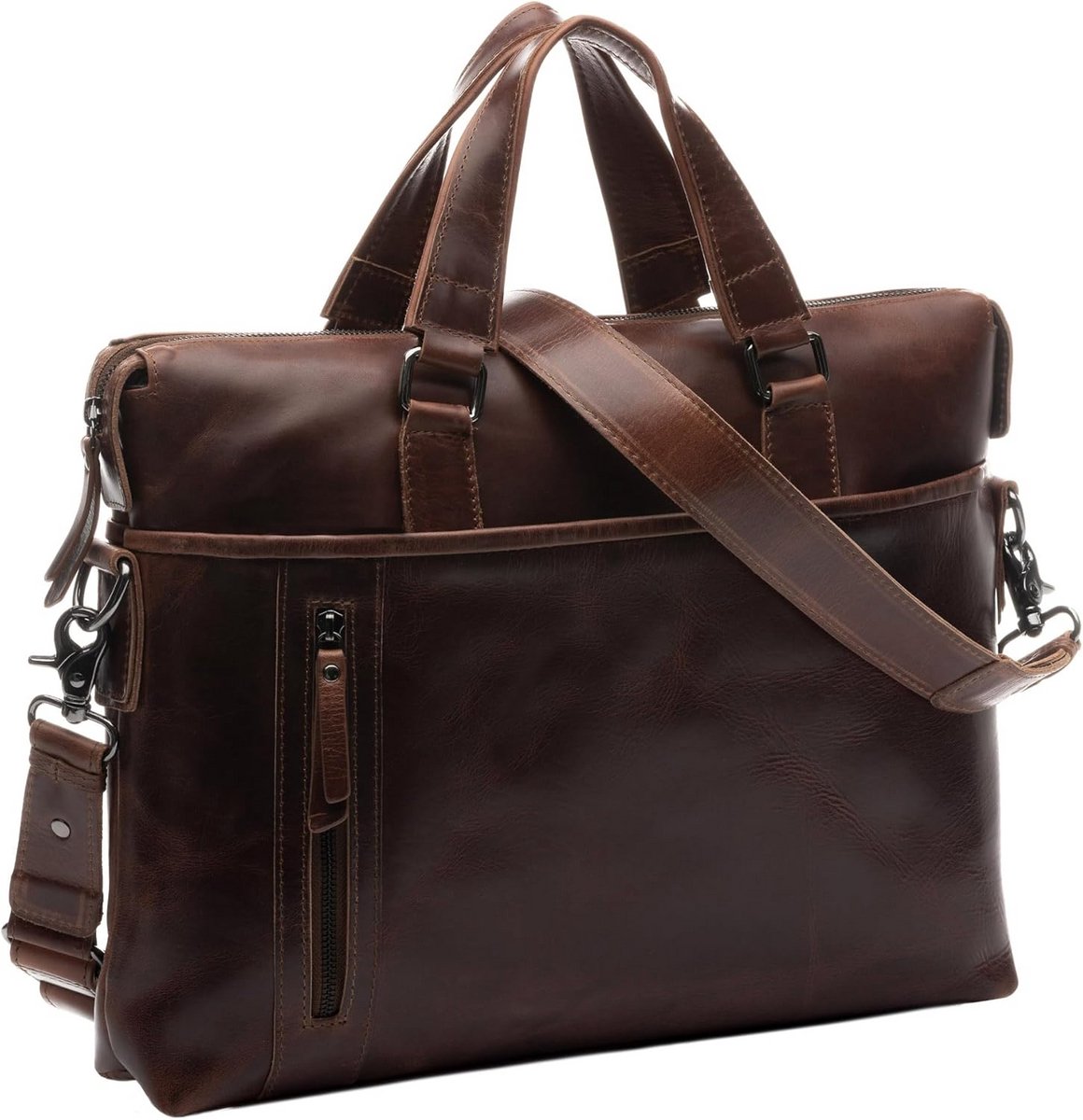Grote laptoptas van echt leer met afneembare schouderriem - 15,4 inch zakelijke tas voor heren en dames - schoudertas voor laptop en documenten