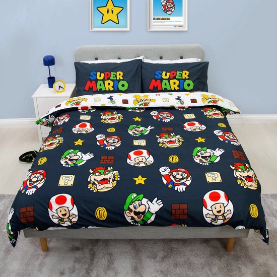 Nintendo - Super Mario Bros - Dekbedovertrek - Tweepersoons - 200 x 200 cm. - Dubbelzijdig - Dekbed