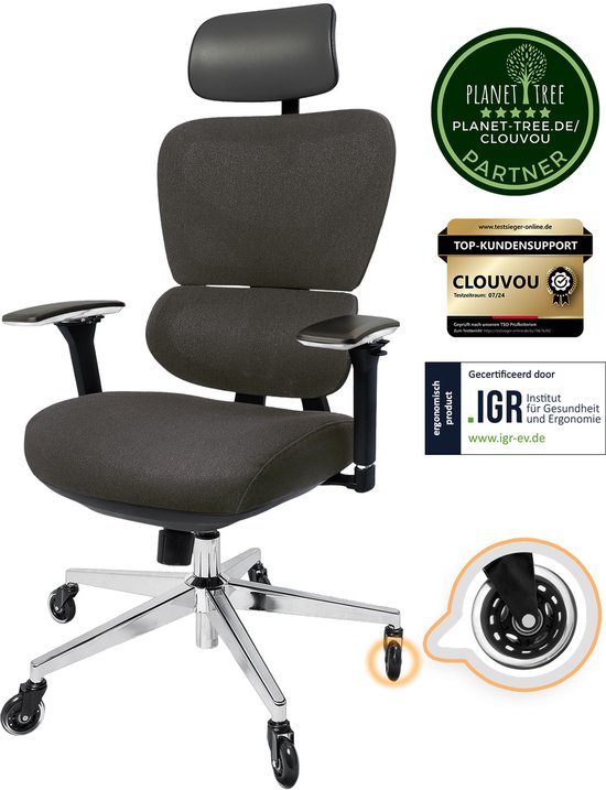 CLOUVOU ProSeat Ergonomische Bureaustoel Antraciet met 4D - CLOUVOU - €329,99