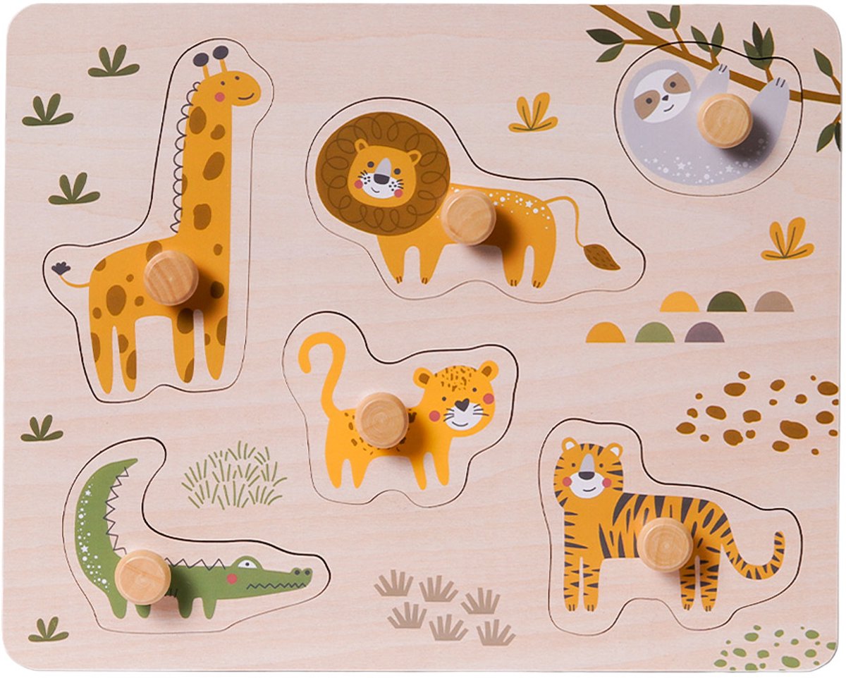 Speelgoedtopdeals - Houten Puzzel - Wilde Dieren - 6 stukjes - Duurzaam Speelgoed