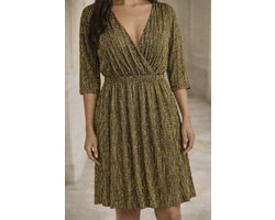 Glinsterende Jurk Dames Goud – Stretch – Knielengte – 3/4 Mouw – Feestjurk voor Kerst & Speciale Gelegenheden Maat L