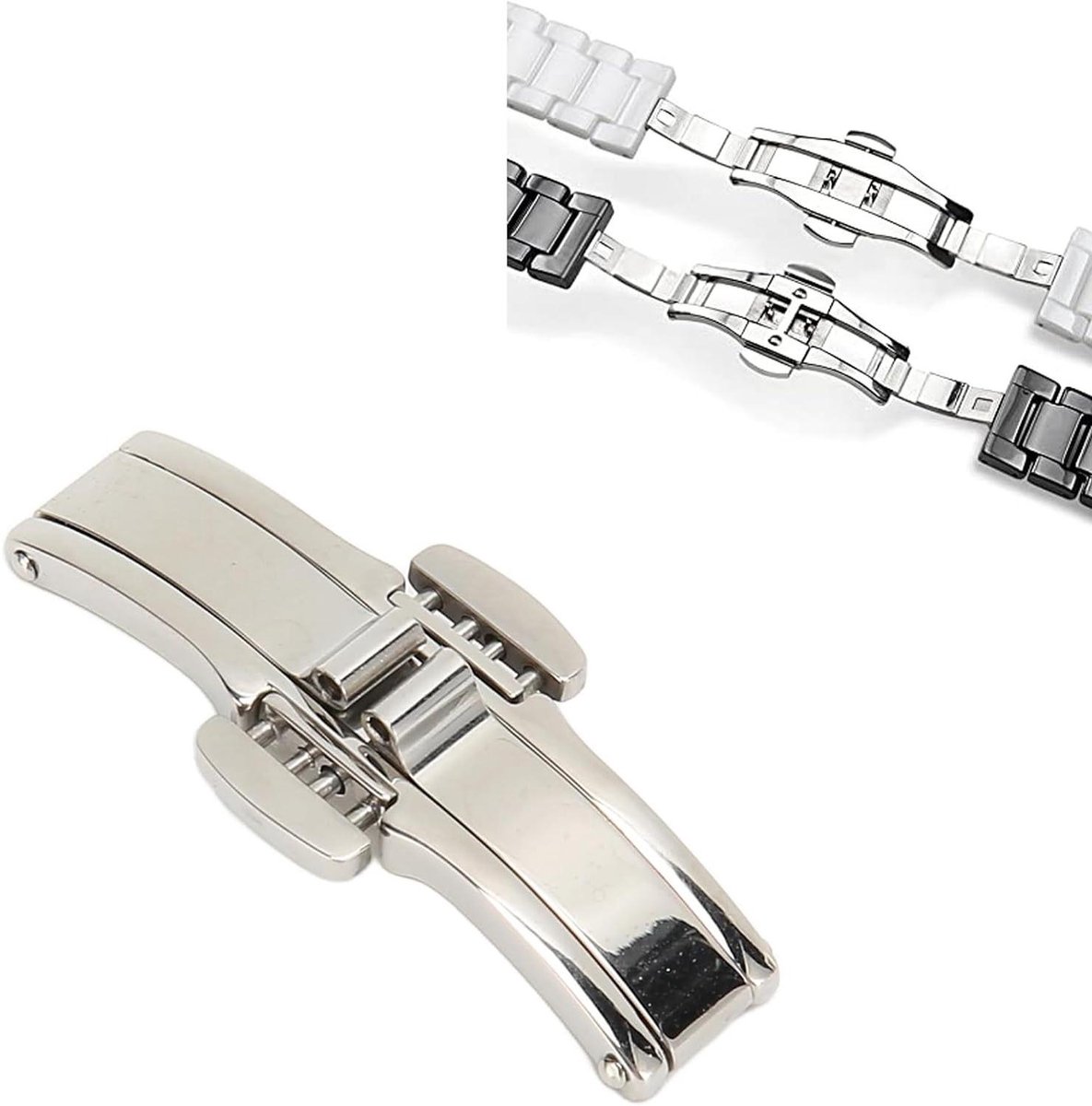 Vlindersluiting Roestvrij Staal Horlogeband Gesp Vervanging - Zwart Lederen Horlogeband Accessoire - 19mm Breedte