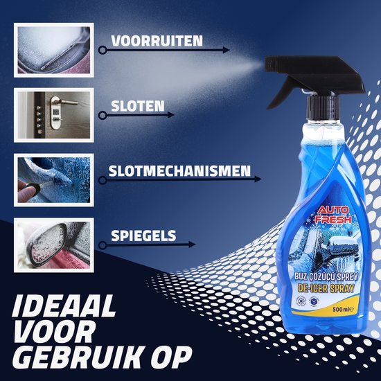 AutoFresh de-icer spray ideaal voor voorruiten, sloten, slotmechanismen en spiegels.