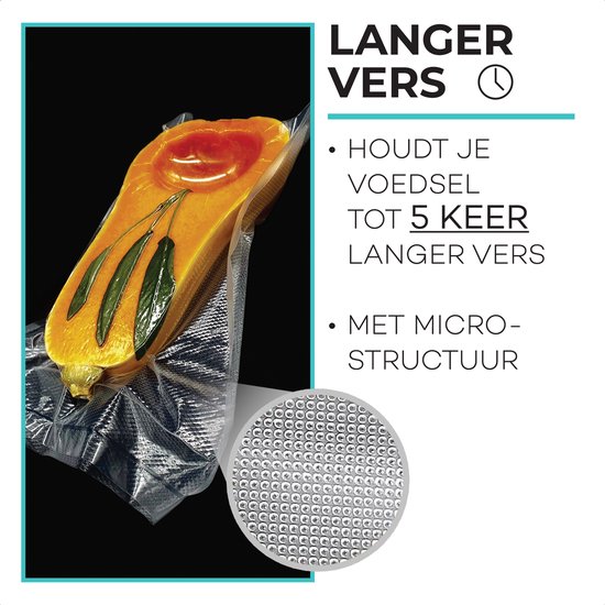 WECUTE Vacuümzakken voor levensmiddelen, 20x30 cm, 100 zakken voor vacuüm- en sous-vide-kookmachine, BPA-vrij, reliëfstructuur