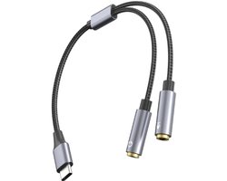 DrPhone AudioLink CX2 USB-C DAC Headset Splitter vers 2× 3,5 mm – Adaptateur Y Audio & Microphone – 0,25 m – Compatible avec Smartphone, Laptop & Tablet